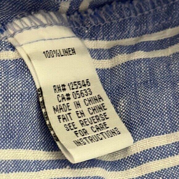Habitat Top Shirt Womens Small Blue Linen Striped Button Beachy Preppy Coastal - Picture 11 of 12